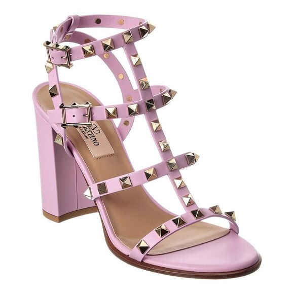 Valentino Shoes - Valentino Rockstud Caged 90 Leather Ankle Strap Sandal, Pink